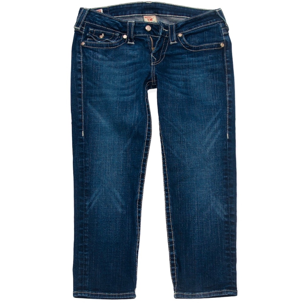 WOMEN'S TRUE RELIGION CAPRI COTTON/SPANDEX DENIM JEANS - SIZE 28X22 EXCELLENT